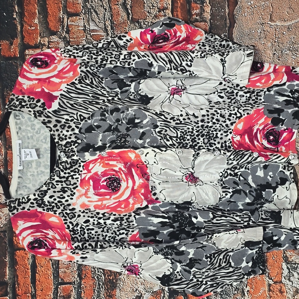 Serengeti Gray, Red and Bkack Button-up Cardigan, 1XL
